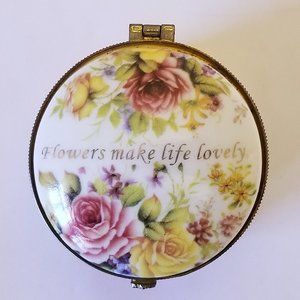 Lily Creek Round Ceramic Trinket Box w/Roses